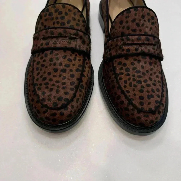 NEW ANN TAYLOR LEATHER, CALF HAIR ANIMAL PRINT PENNY LOAFER FLATS SHOES SIZE 9 - Picture 3 of 11